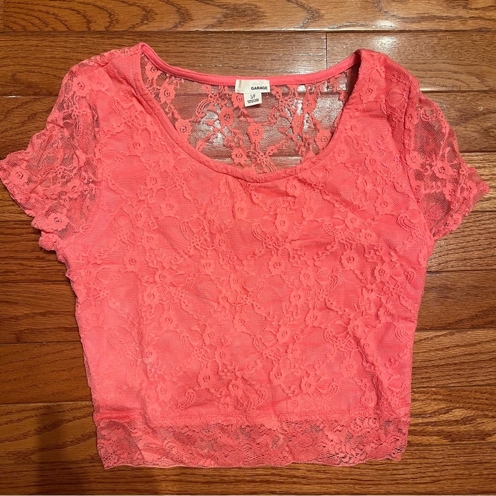 Garage Pink Lace Crop Top